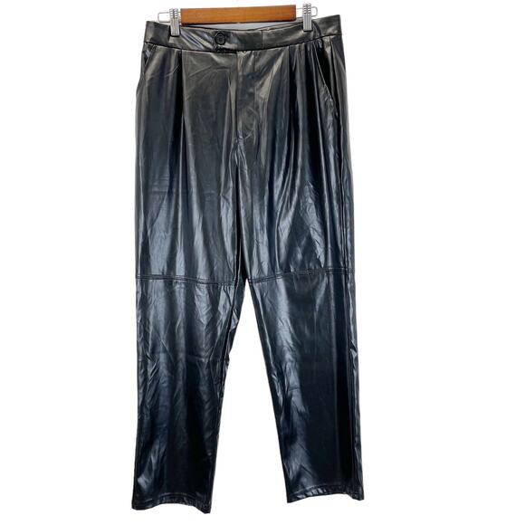 H Halston Faux Leather Pants Women Small Straight Leg Corporate Goth Grunge - Picture 1 of 9